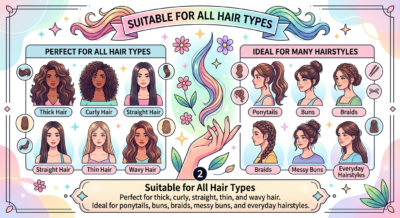Suitable for All Hair Types Perfect for thick, curly, straight, thin, and wavy hair. Ideal for ponytails, buns, braids, messy buns, and everyday hairstyles