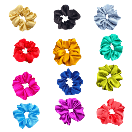 Pack of 12 Classic Scrunchies Set | Hair Bands for Women Stylish | Hair Care Gift items for Women | Suitable for All Hair Types |Fabric-Satin Silk| Color-Random MultiColor