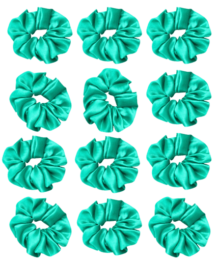 Pack of 12 Classic Scrunchies Set | Hair Bands for Women Stylish | Hair Care Gift items for Women | Suitable for All Hair Types |Fabric-Satin Silk| Color-Jade green