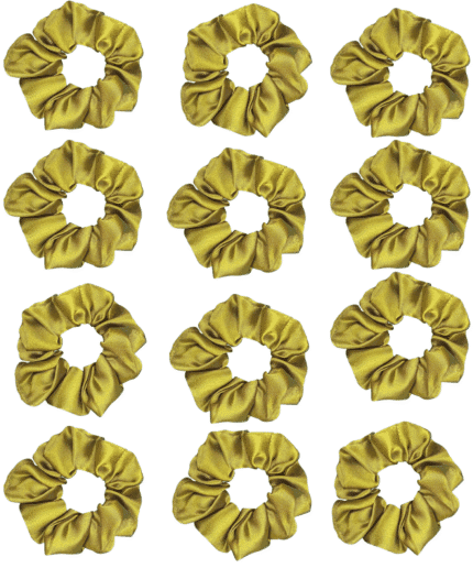 Pack of 12 Classic Scrunchies Set | Hair Bands for Women Stylish | Hair Care Gift items for Women | Suitable for All Hair Types |Fabric-Satin Silk| Color-Olive Green