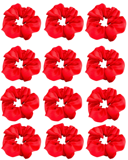 Pack of 12 Classic Scrunchies Set | Hair Bands for Women Stylish | Hair Care Gift items for Women | Suitable for All Hair Types |Fabric-Satin Silk| Color-Red