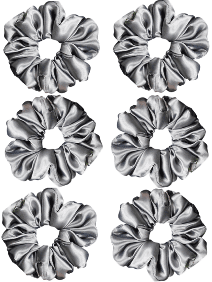 Pack of 6-Luxury Scrunchies for Women-Girls-Teenage|Hair Bands for Woman Stylish | Hair Care Gift items|Suitable for All Hair Types |Fabric-Satin Silk| Size:Large | Color-Grey