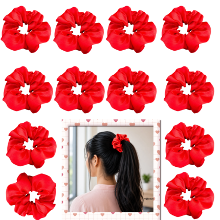 containing 12 satin scrunchies in various colors, designed for women's hair styling,ideal for women's hair accessories