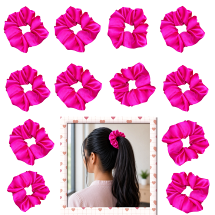 containing 12 satin scrunchies in various colors, designed for women's hair styling,ideal for women's hair accessories.