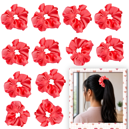containing 12 satin scrunchies in various colors, designed for women's hair styling,ideal for women's hair accessories