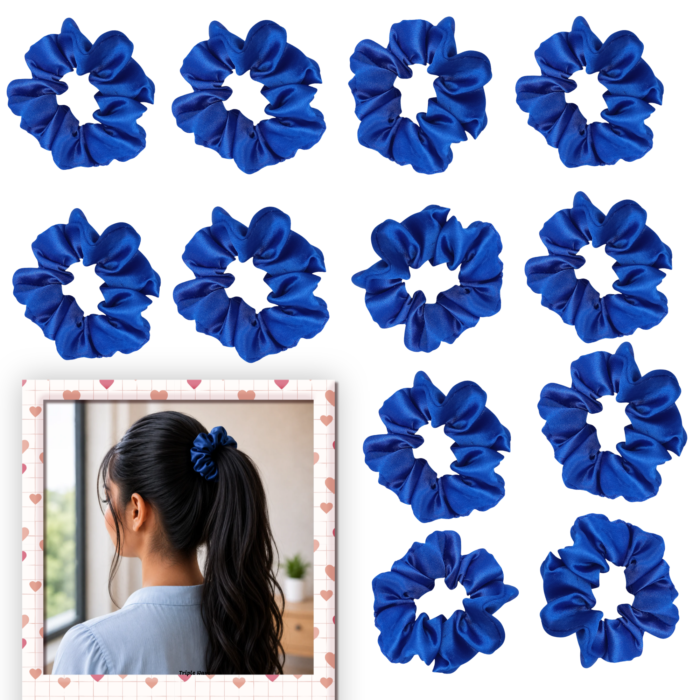 containing 12 satin scrunchies in various colors, designed for women's hair styling,ideal for women's hair accessories