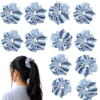 containing 12 satin scrunchies in various colors, designed for women's hair styling,ideal for women's hair accessories.